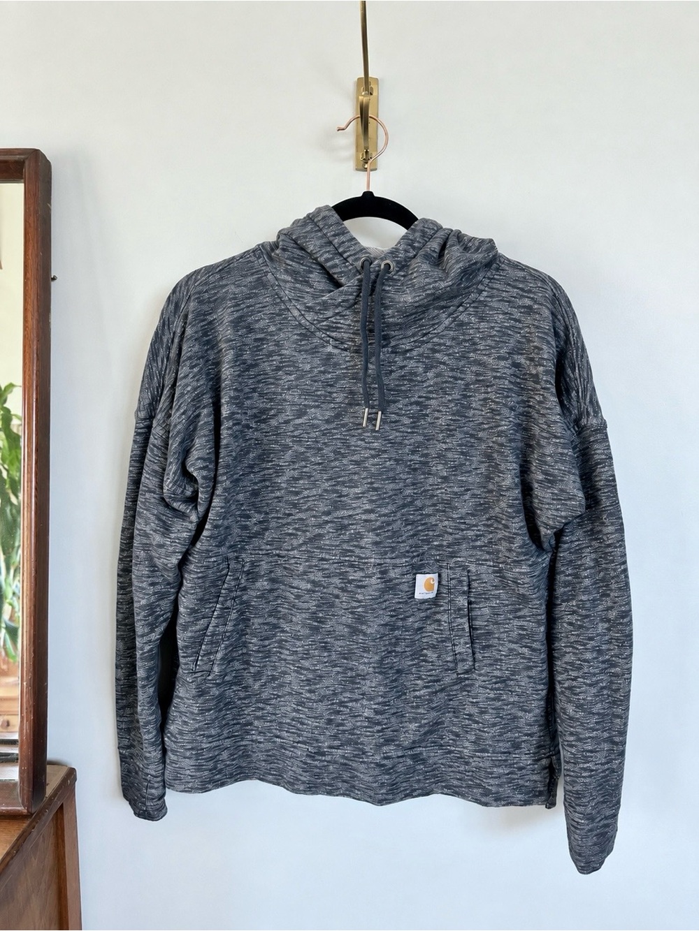 Carhartt Women’s M 8-10 Relaxed Fit Heather Blue Gray Pullover Hoodie Thumbholes